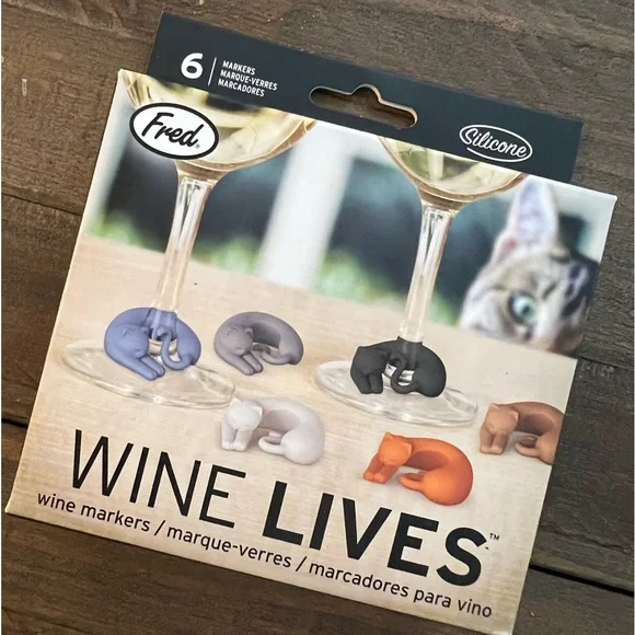 NIB Fred Wine Lives Cat Wine Glass Markers - Picture 1 of 2